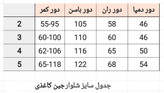 جدول سایز بندی