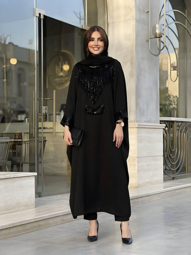 عبای زنانه کرپ اسود کد۰۴۷۶